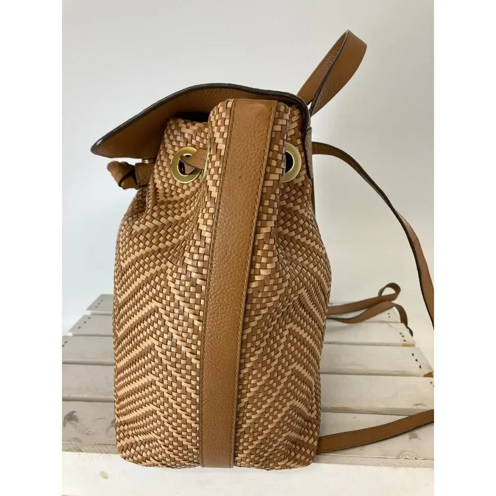 MICHAEL KORS WOVEN LEATHER BASKET WEAVE BROWN, TAN BACKPACK